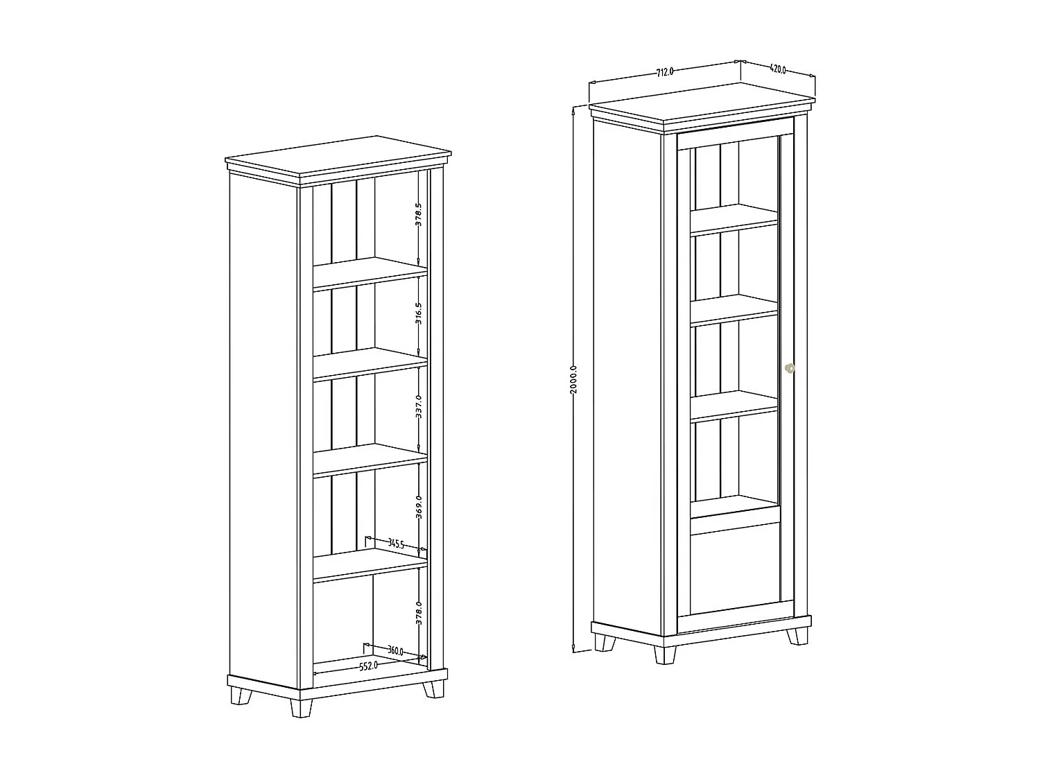 Set van 4 meubels voor eetkamer in groene en eiken kleur. Collectie ASSIA