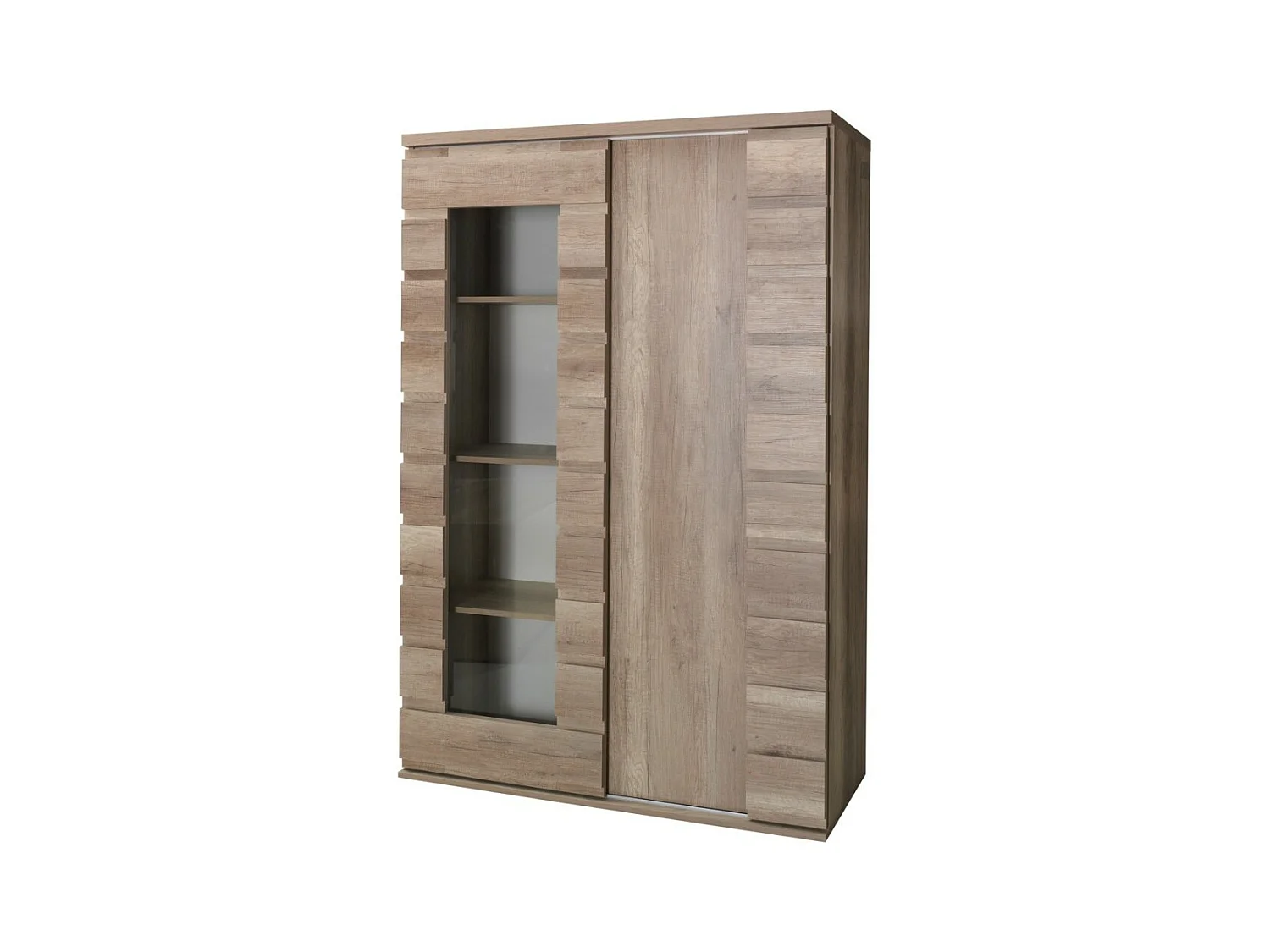 Conjunto comedor ROMI – Aparador, vitrina, mesa de 160 cm, espejos – Roble dab canyon