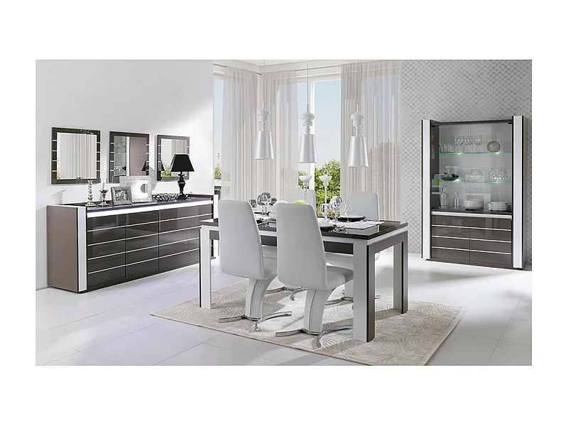 Conjunto de muebles de salón en colores negro y blanco brillante con LED