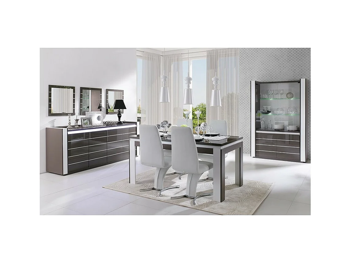 Conjunto de muebles de salón en colores negro y blanco brillante con LED