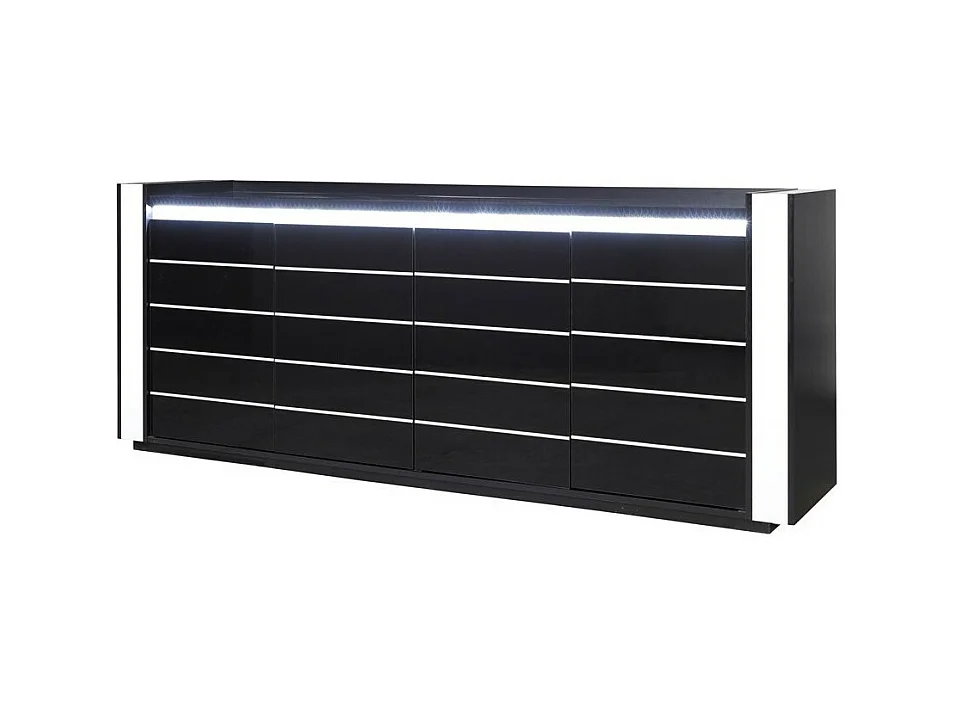 Conjunto de muebles de salón en colores negro y blanco brillante con LED