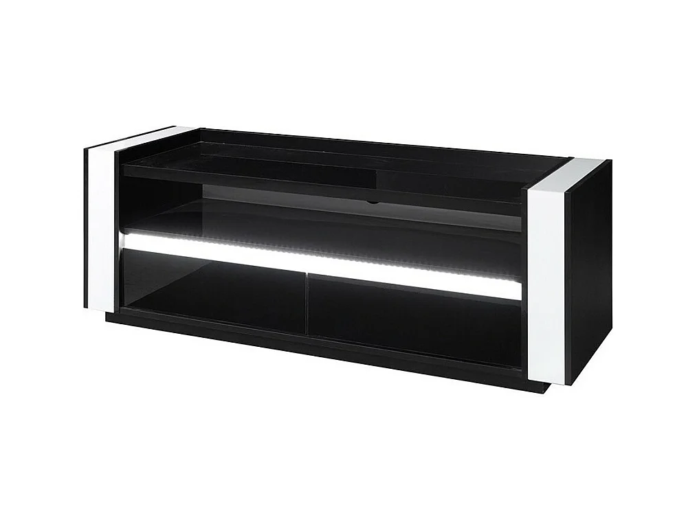 Conjunto de muebles de salón en colores negro y blanco brillante con LED