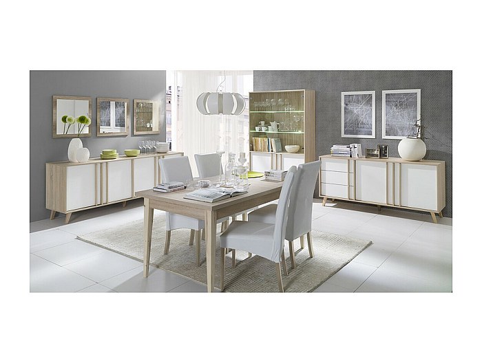 Ensemble Buffet LINA Avec 3 Miroirs – Noir Et Blanc – 220 Cm – Panneaux De Particules Et MDF – PRICE FACTORY