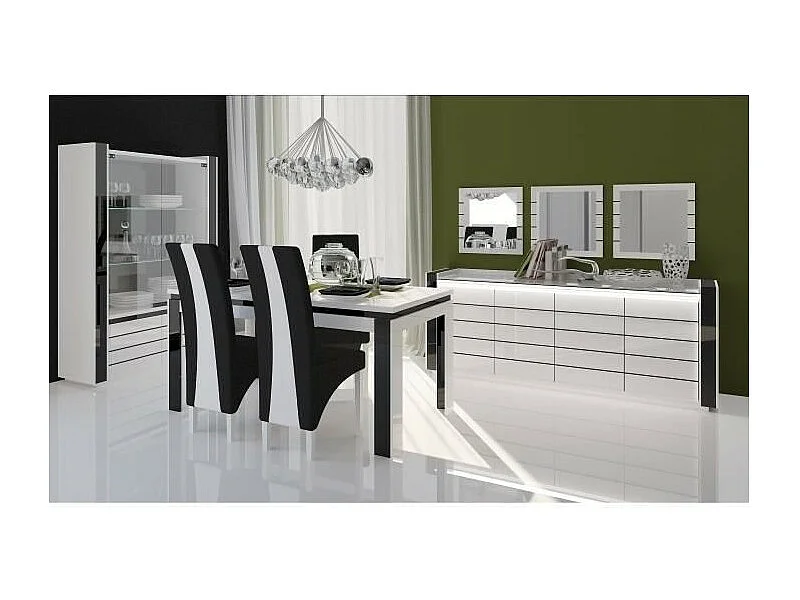 Eetkamer LINA buffet + vitrine + tafel 160cm + 3 spiegels