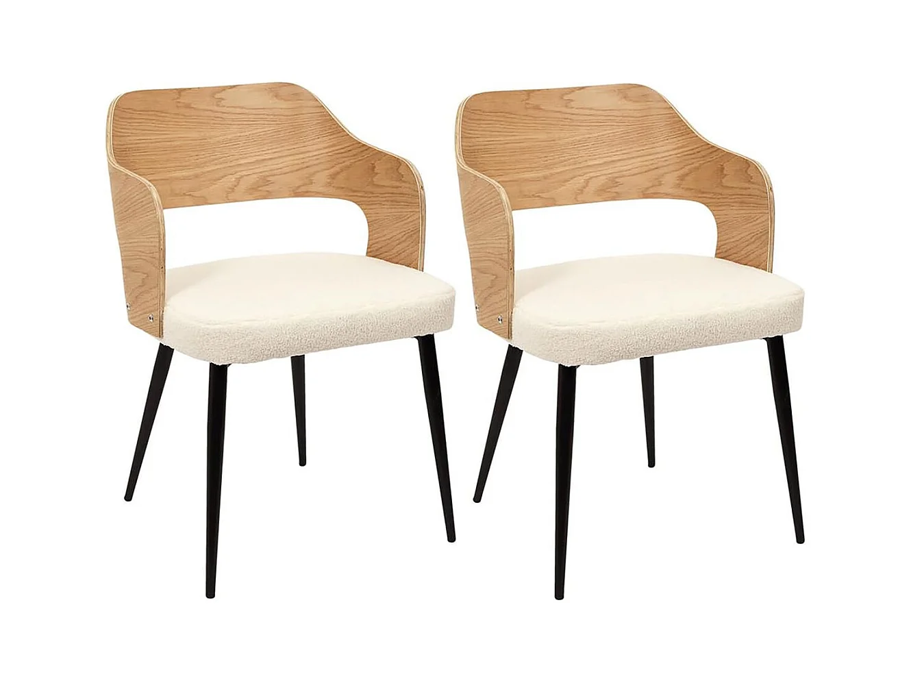 KILPA - Lot de 2 Fauteuils Bois et Métal Assise en Tissu Bouclettes