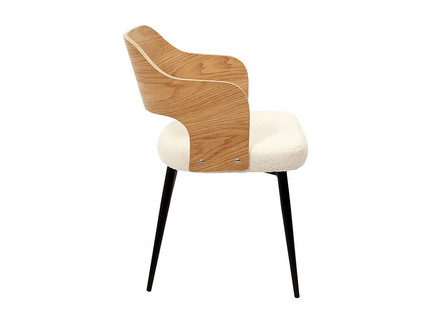 KILPA - Lot de 2 Fauteuils Bois et Métal Assise en Tissu Bouclettes