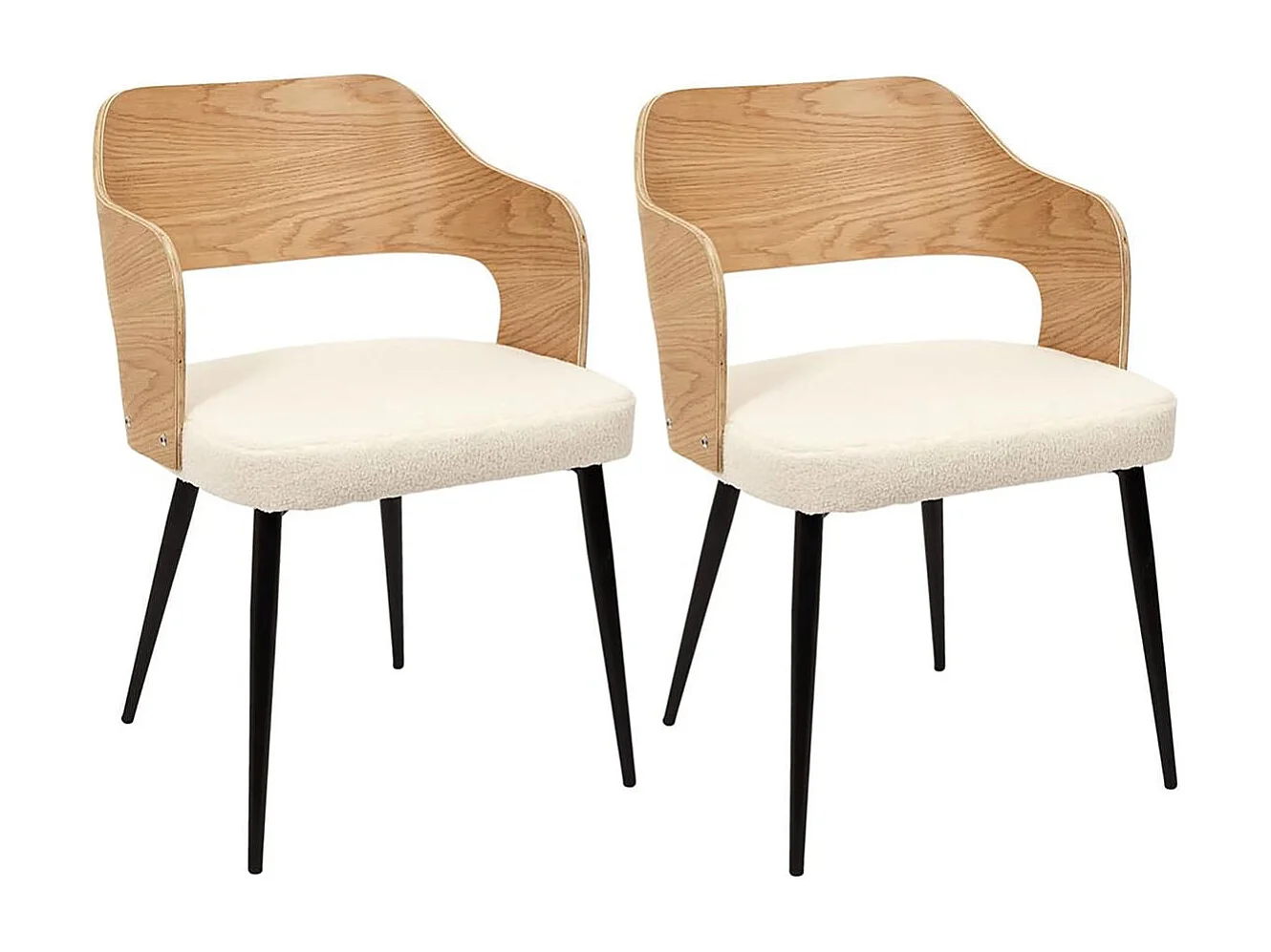 KILPA - Lot de 2 Fauteuils Bois et Métal Assise en Tissu Bouclettes