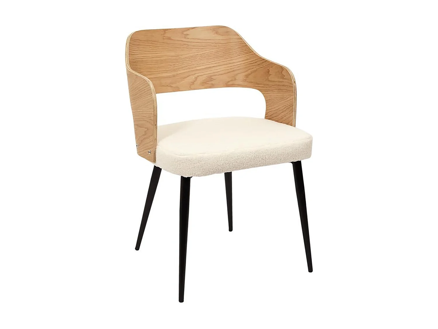 KILPA - Lot de 2 Fauteuils Bois et Métal Assise en Tissu Bouclettes