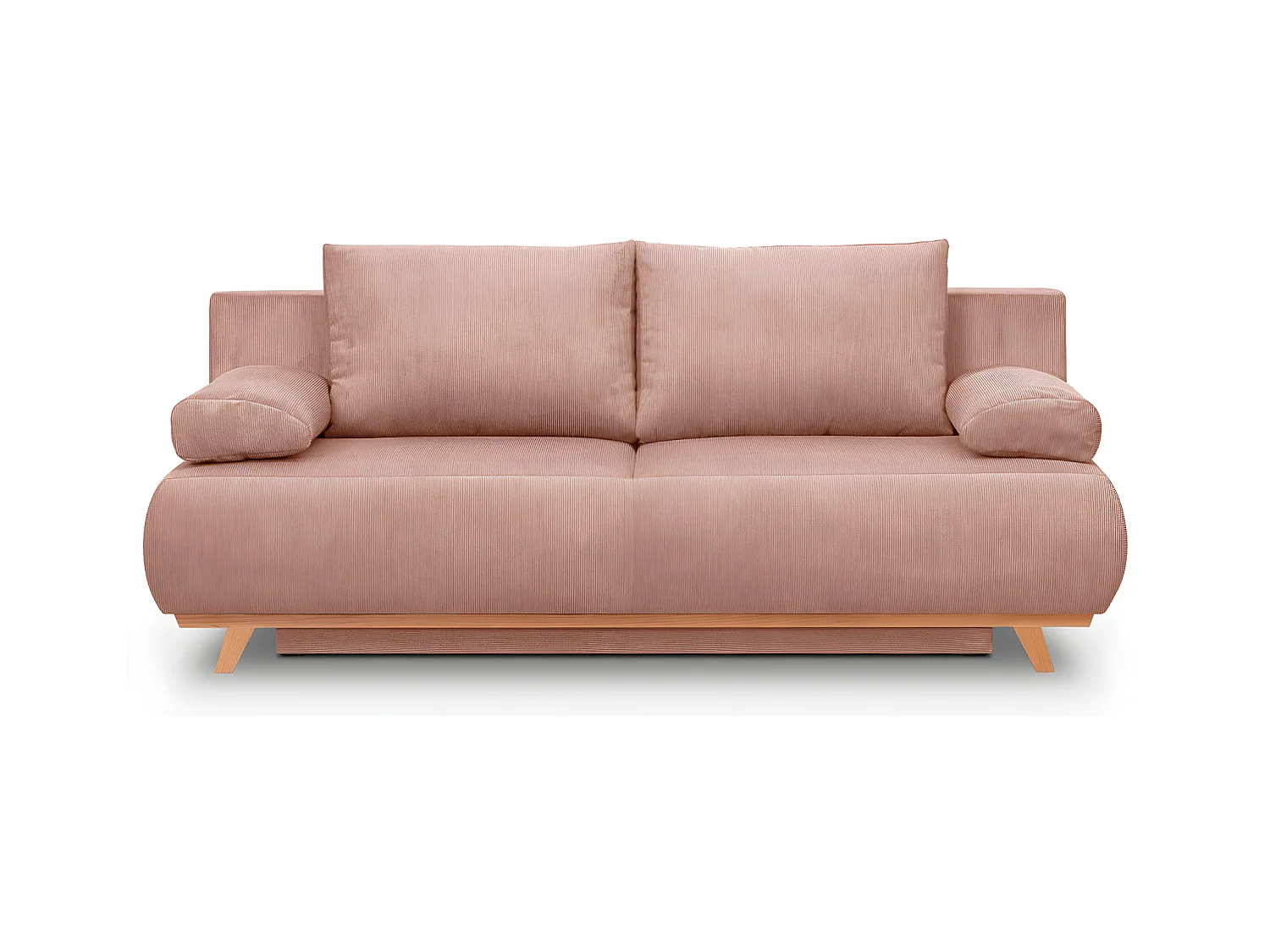 Canapé convertible 3 places avec coffre de rangement en velours fines côtes rose pâle - Laria