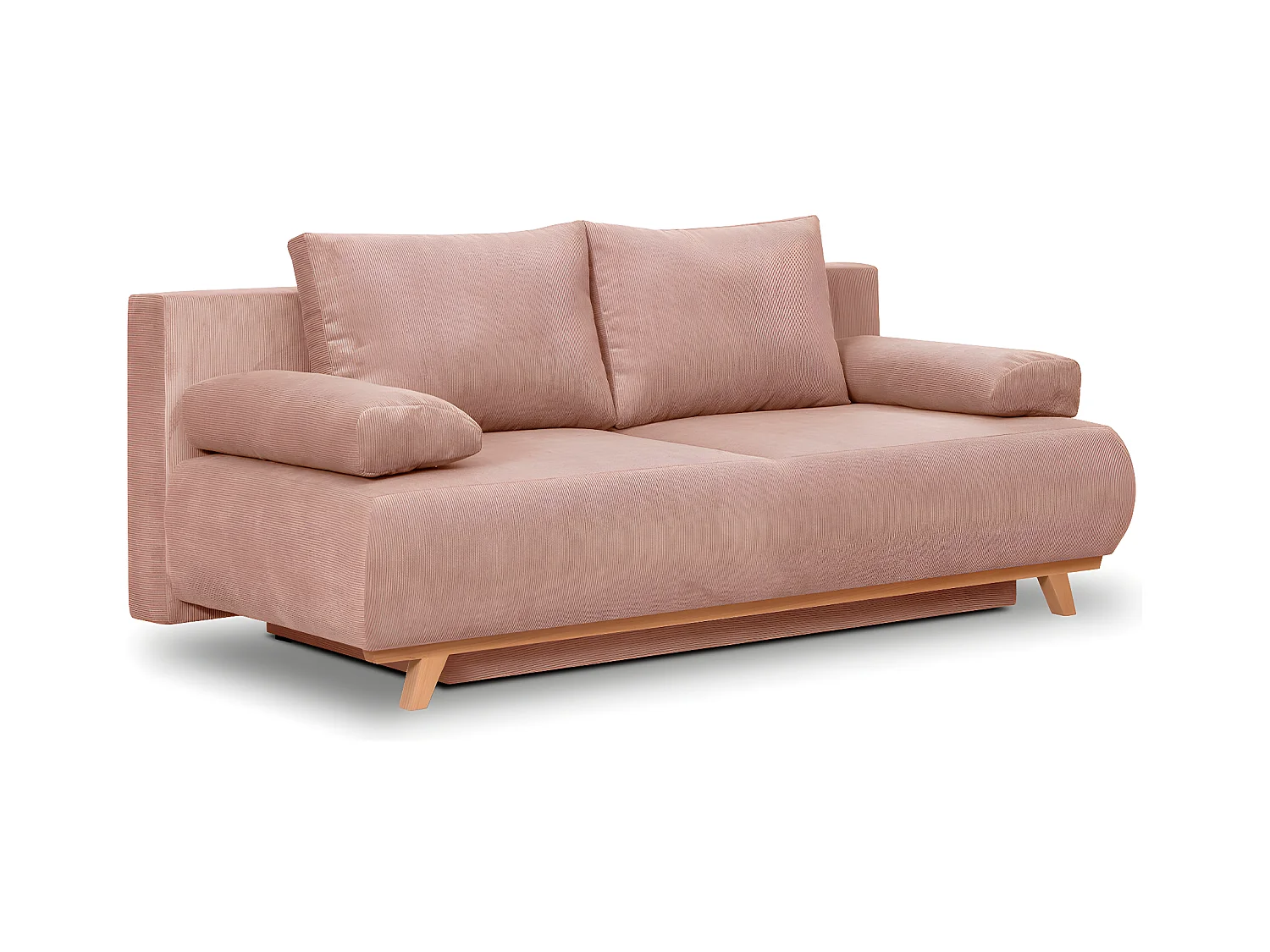 Canapé convertible 3 places avec coffre de rangement en velours fines côtes rose pâle - Laria