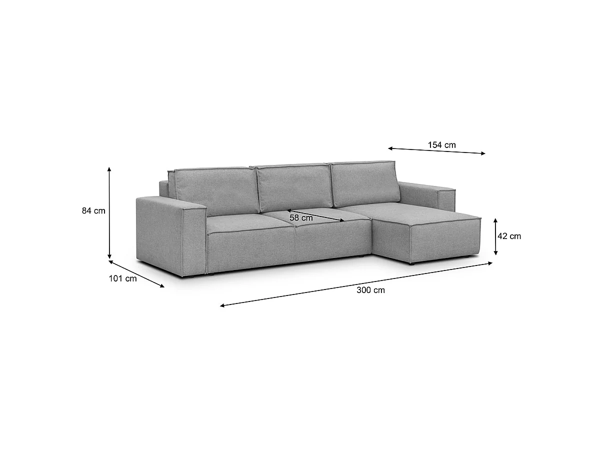 Canapé d'angle convertible 5 places avec coffre en tissu gris