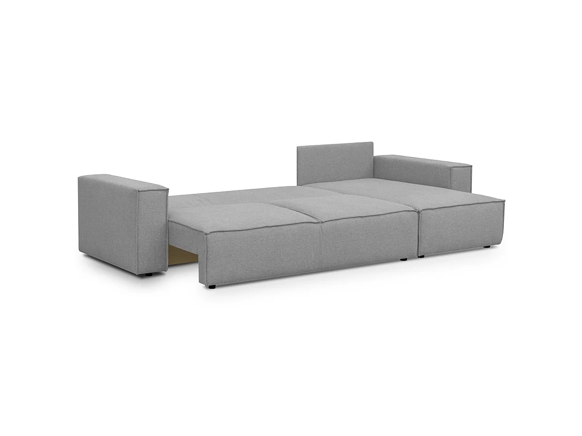 Canapé d'angle convertible 5 places avec coffre en tissu gris