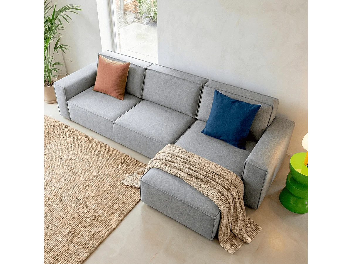 Canapé d'angle convertible réversible 5 places avec coffre de rangement en tissu chiné gris - Harper