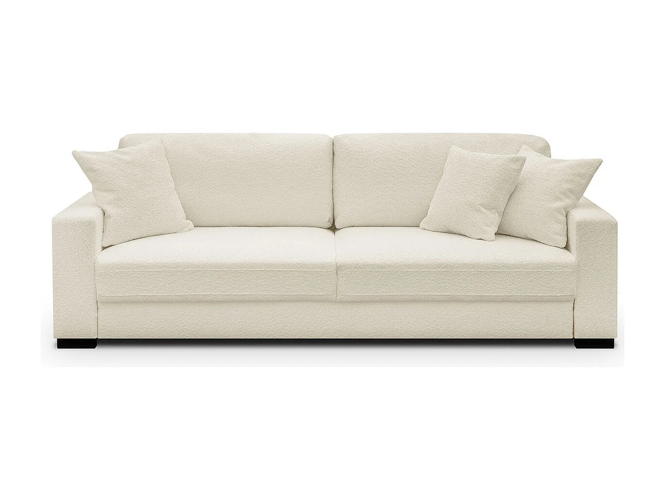 Canapé convertible 3 places en tissu bouclette écru avec coffre de rangement - Robin