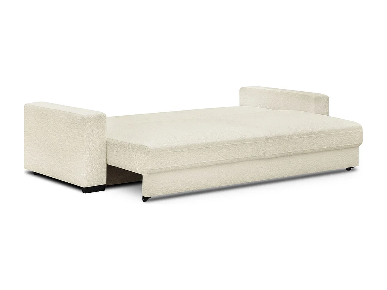 Canapé convertible 3 places en tissu bouclette écru avec coffre de rangement - Robin