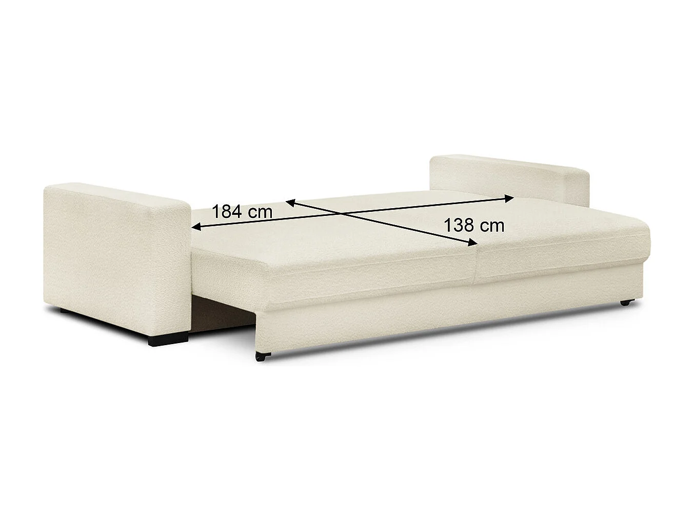 Canapé convertible 3 places en tissu bouclette écru avec coffre de rangement - Robin