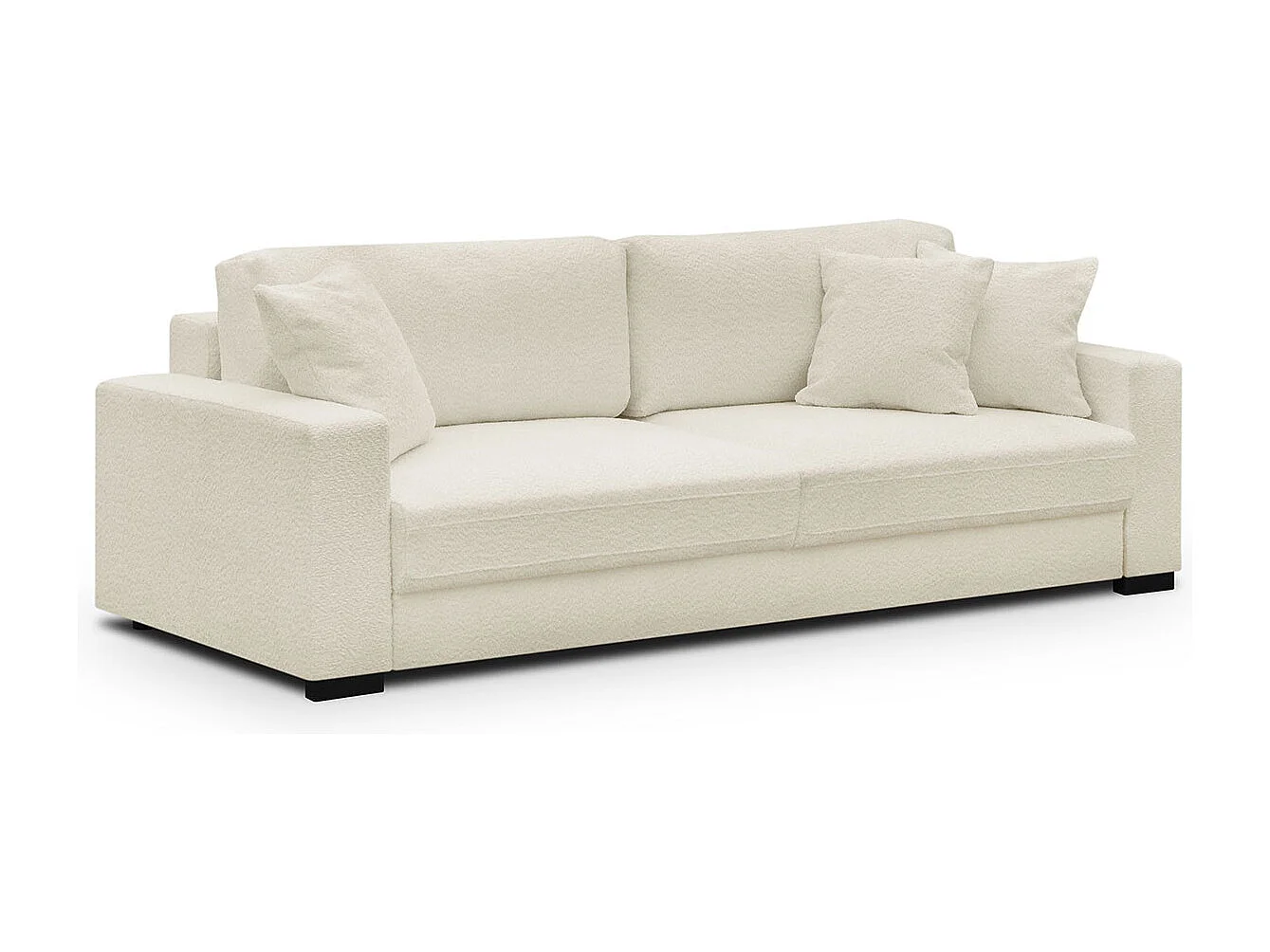 Canapé convertible 3 places en tissu bouclette écru avec coffre de rangement - Robin