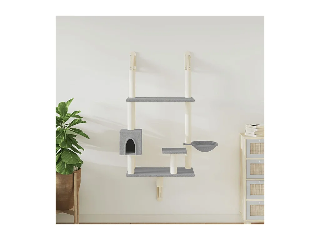 Arbre à chat mural avec griffoir gris clair 153 cm