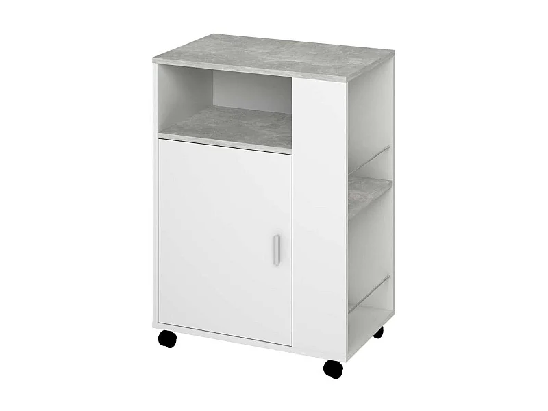 Carro multiusos en acabado blanco y cemento. 84 cm(alto)60 cm(ancho)40 cm(largo)