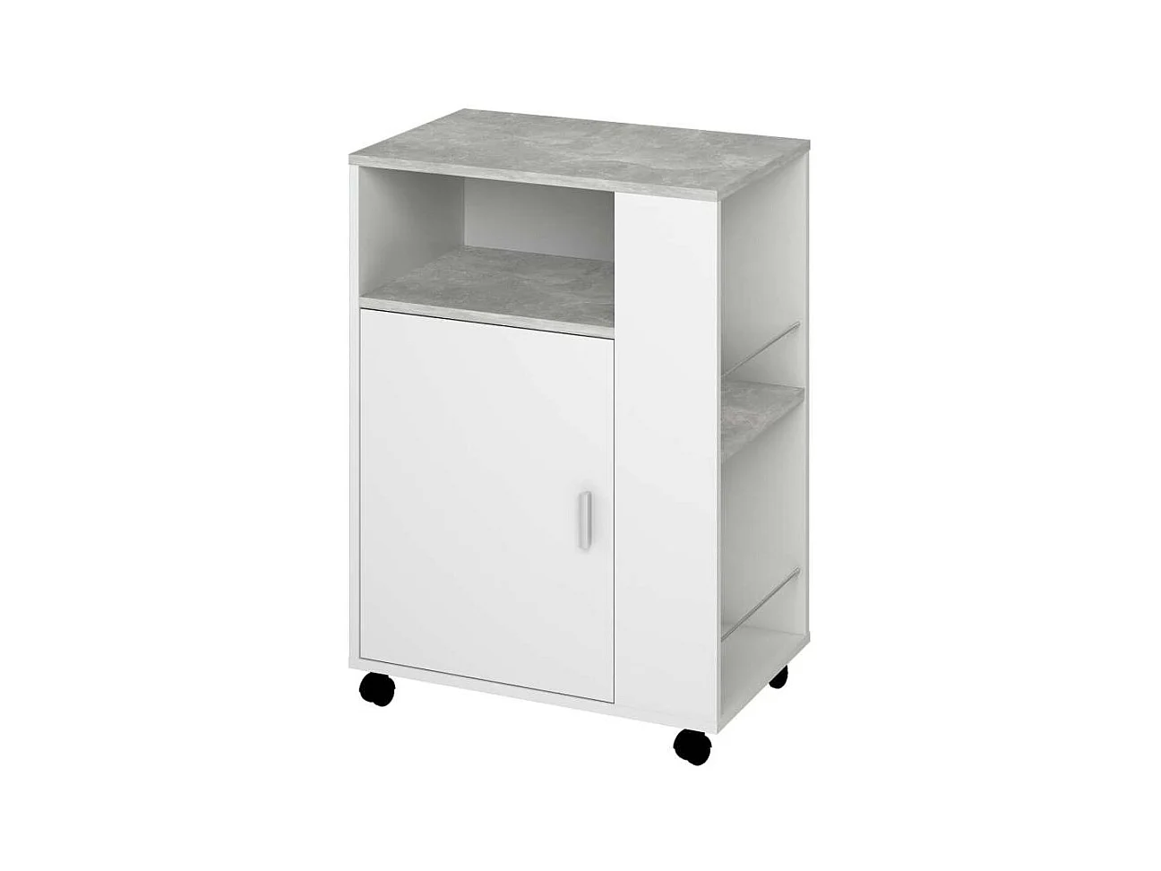 Carro multiusos en acabado blanco y cemento. 84 cm(alto)60 cm(ancho)40 cm(largo)