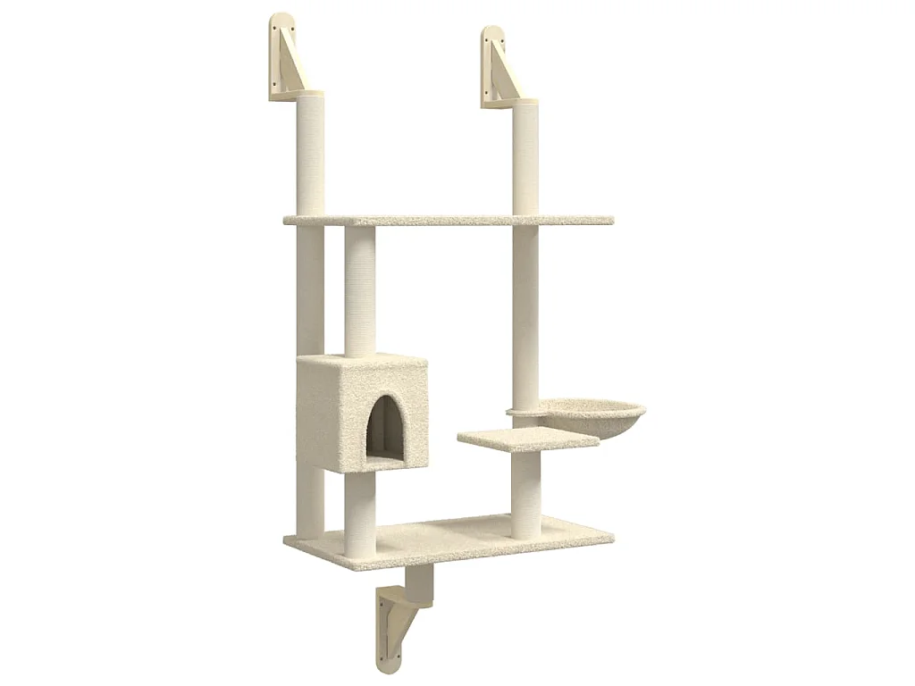 Arbre à chat mural avec griffoir crème 153 cm