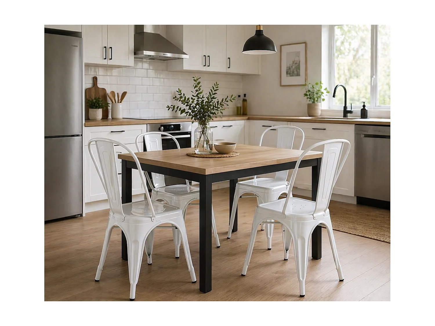 Silla de metal en acabado blanco, 86 cm(alto)44 cm(ancho)47 cm(largo)