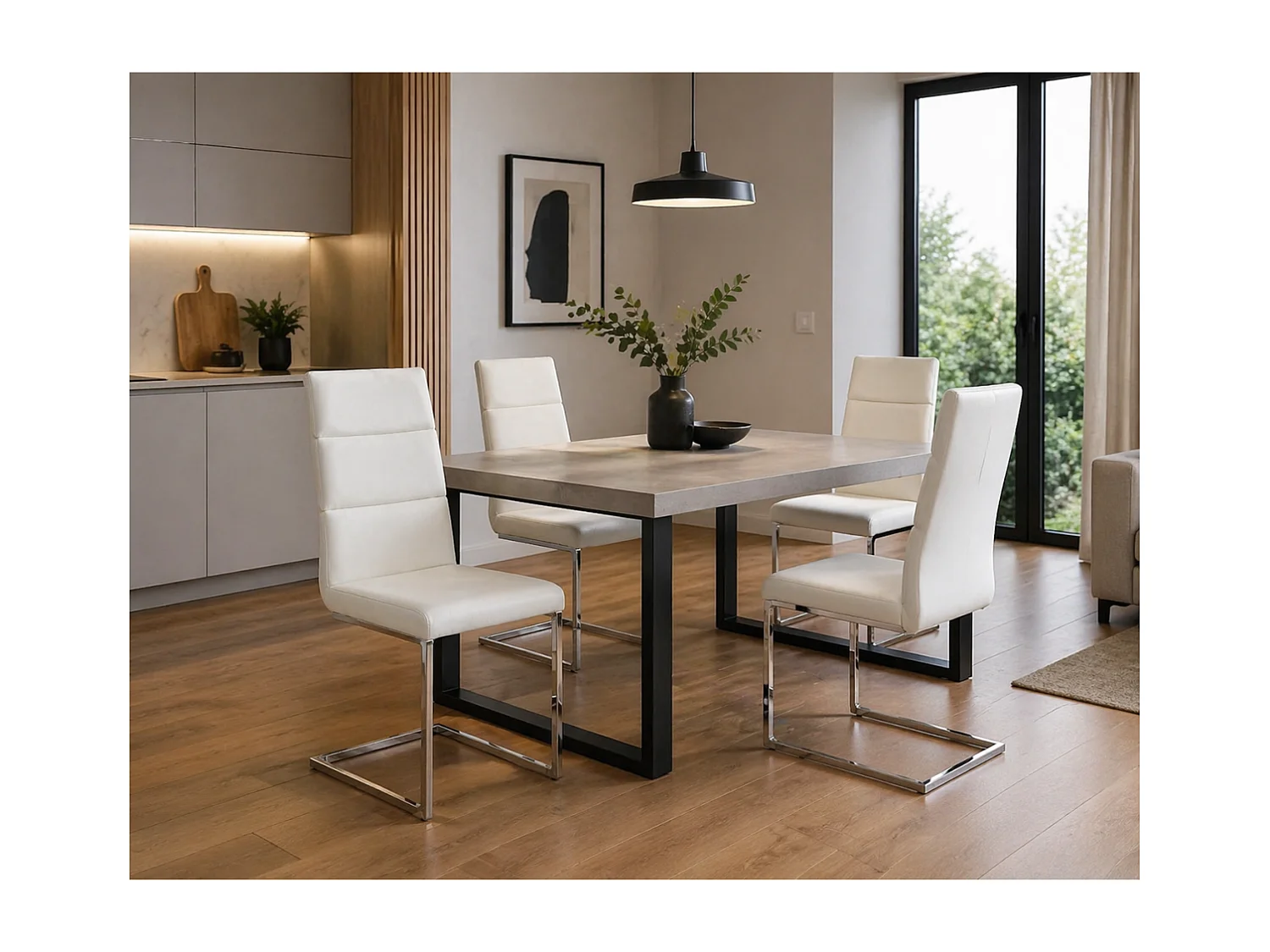 Pack de 4 sillas modelo Patricia acabado polipiel blanca, 45 x 59 x 97/48 cm (largo x anch