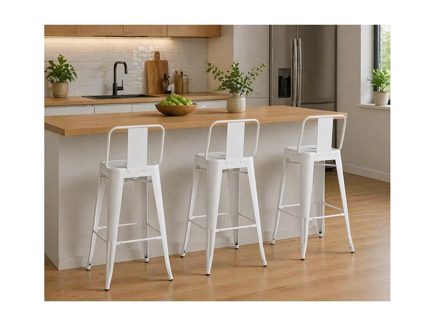 Taburete de metal con respaldo acabado blanco, 100 cm(alto)43 cm(ancho)43 cm(largo)