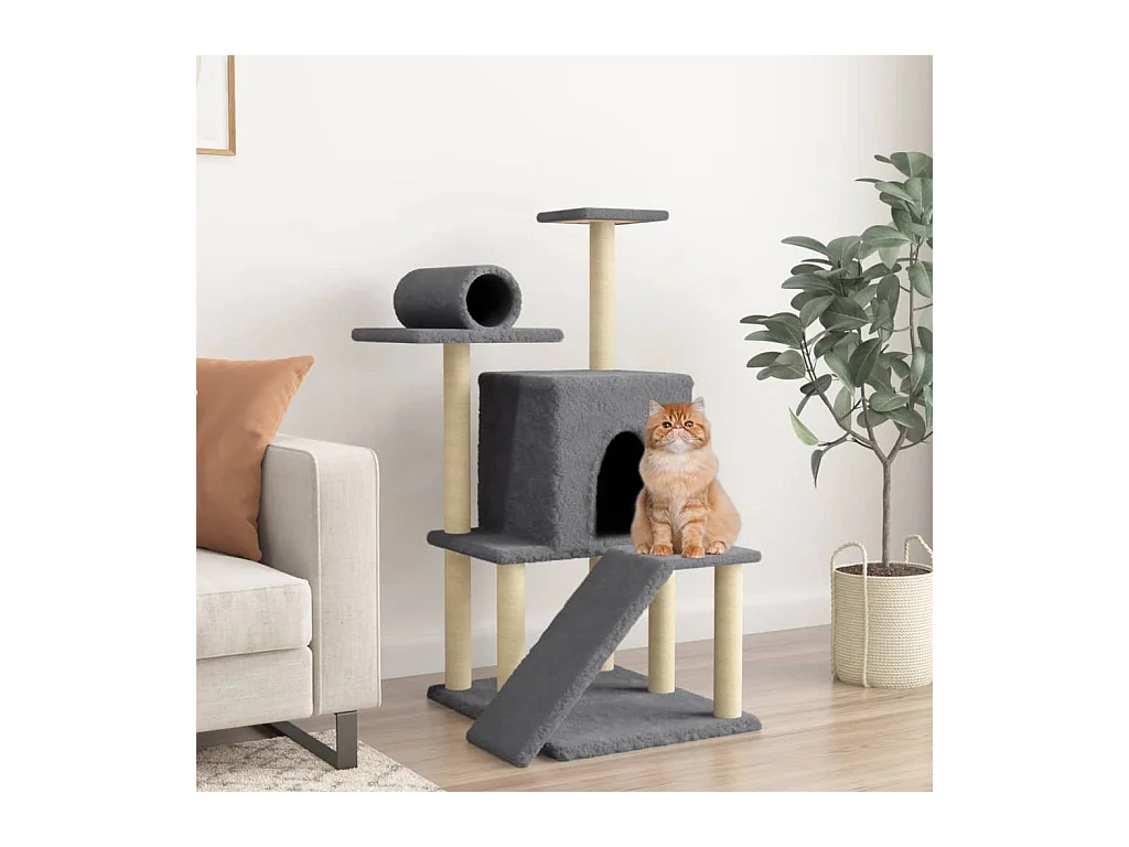Arbre à chat avec griffoirs en sisal gris foncé 110,5 cm