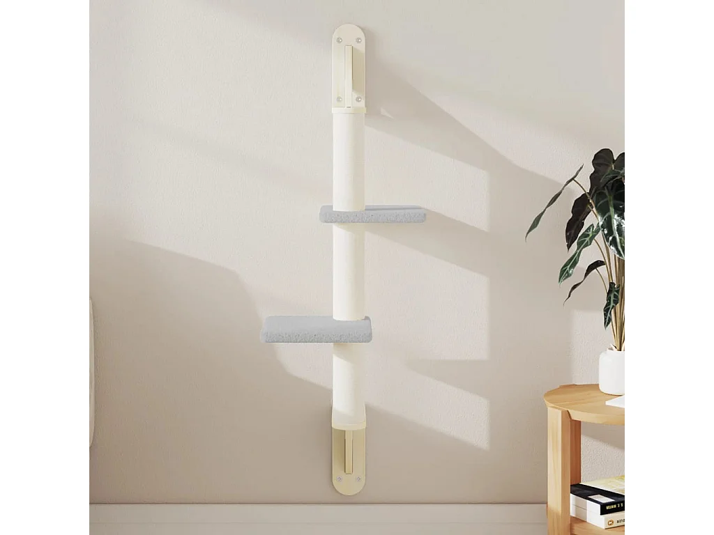 Wand-Kratzbaum Hellgrau 108 cm mit Kratzbrett und Plattformen