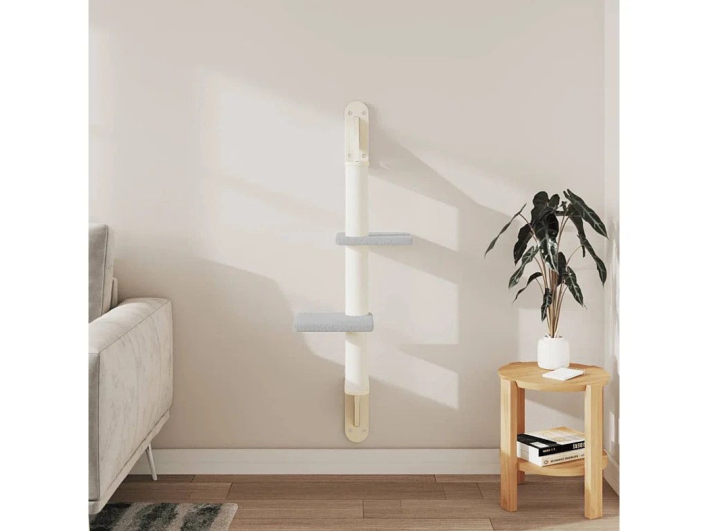 Wand-Kratzbaum Hellgrau 108 cm mit Kratzbrett und Plattformen