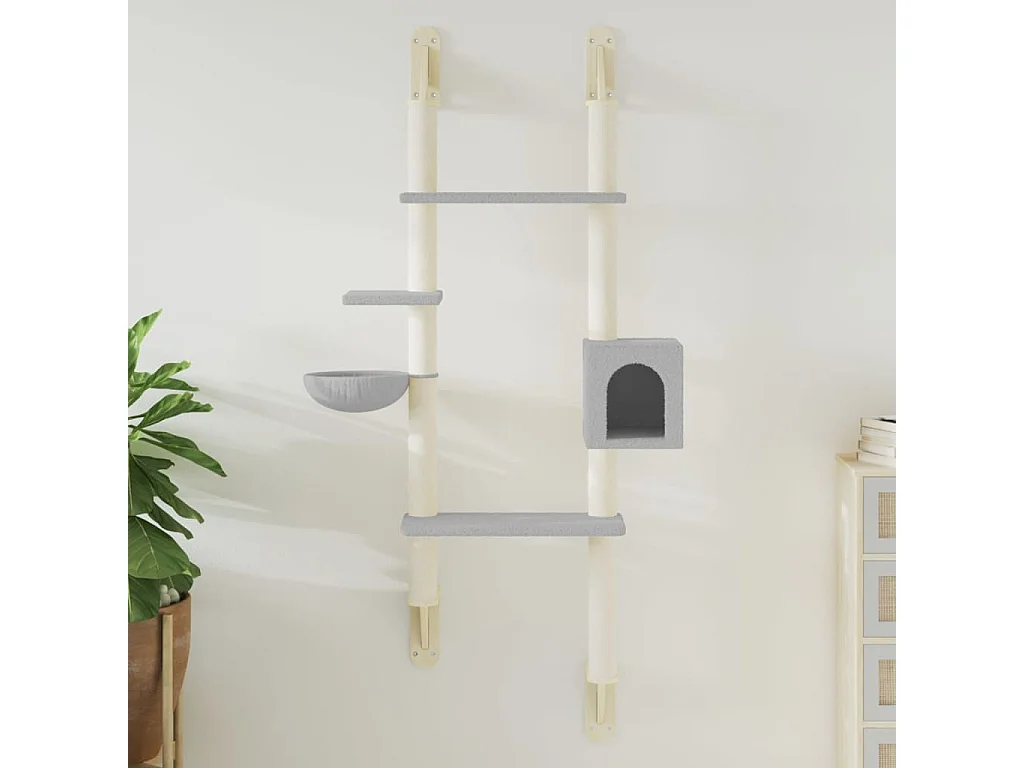 Albero per Gatti con Tiragraffi a Parete Grigio Chiaro 180 cm