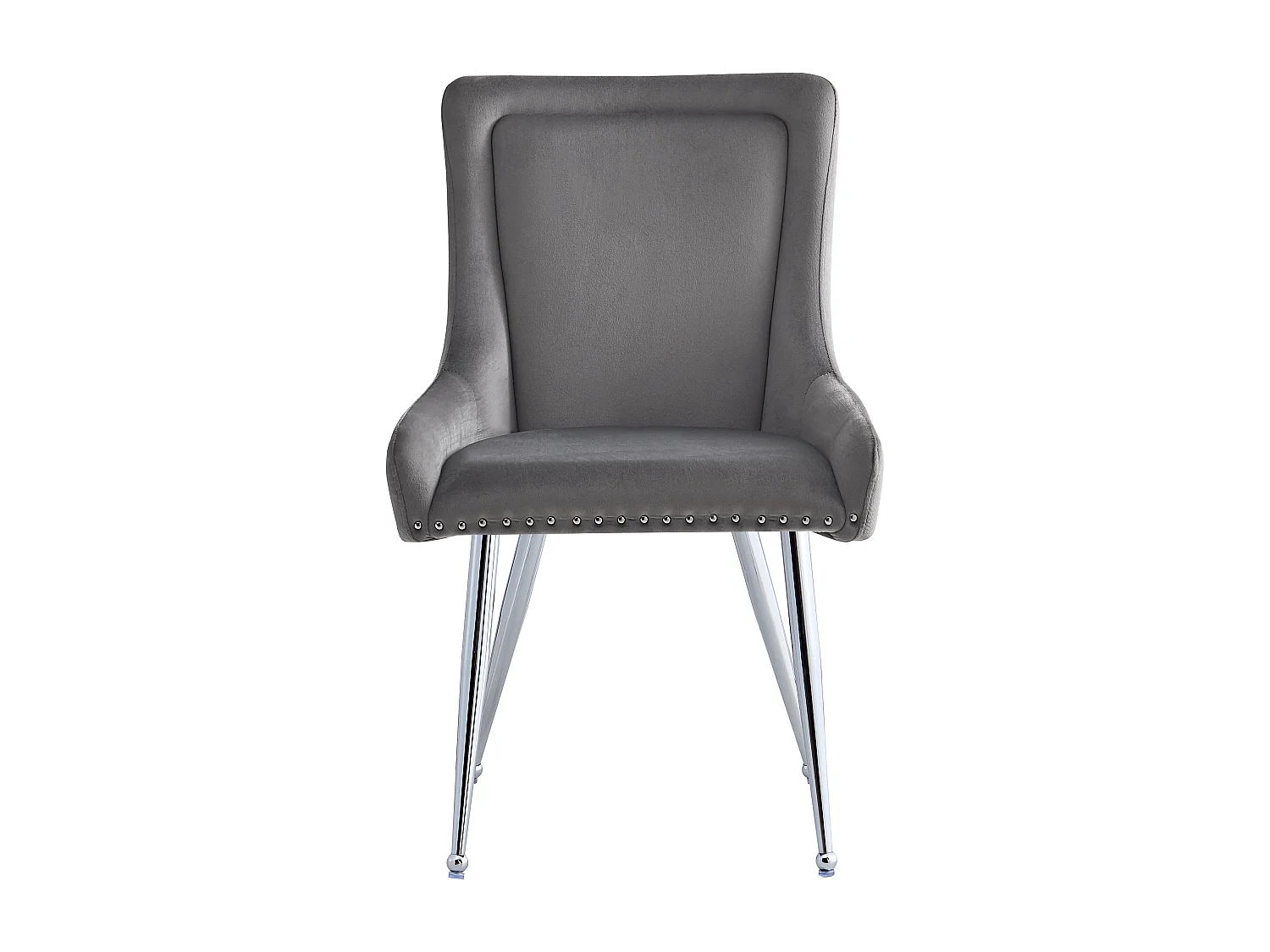 Set van 2 eetkamerstoelen, grijs fluweel, stoel met gestoffeerde rugleuning, verstelbare zilveren poten