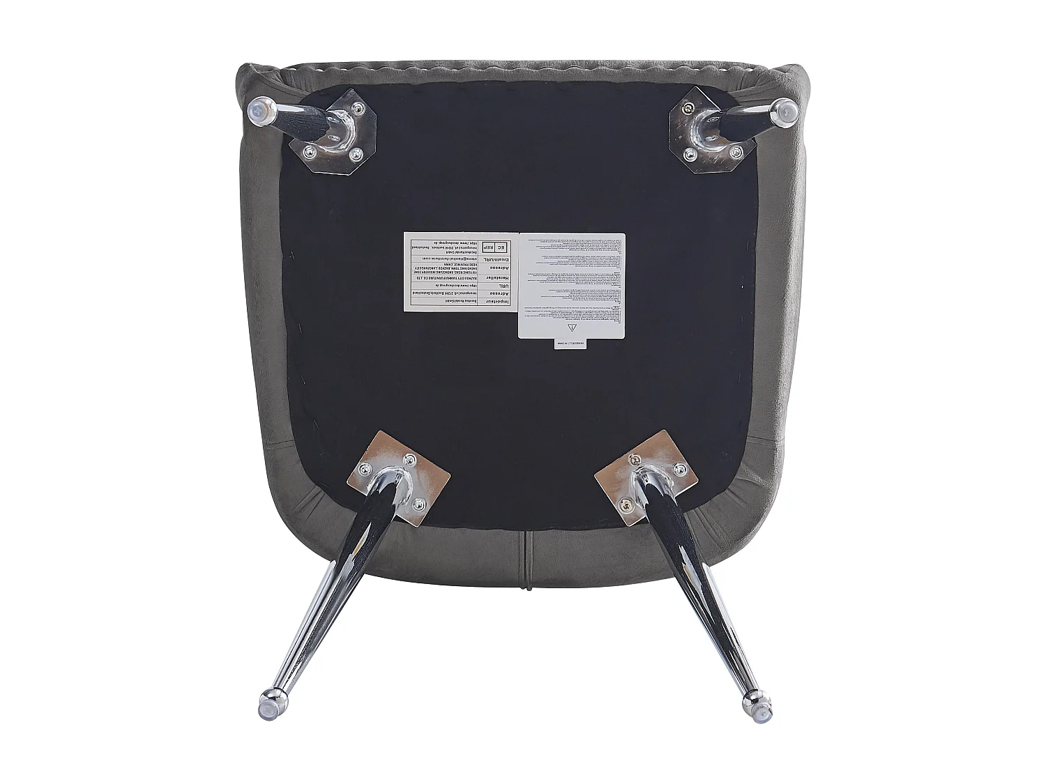 Set van 2 eetkamerstoelen, grijs fluweel, stoel met gestoffeerde rugleuning, verstelbare zilveren poten