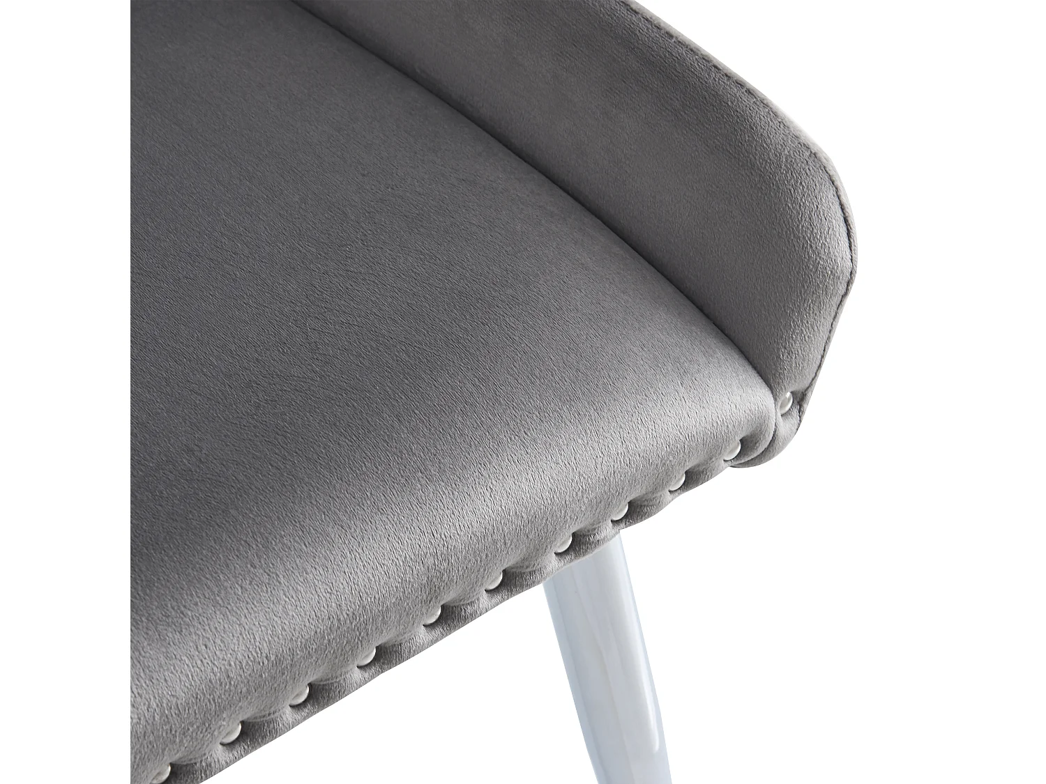 Set van 2 eetkamerstoelen, grijs fluweel, stoel met gestoffeerde rugleuning, verstelbare zilveren poten