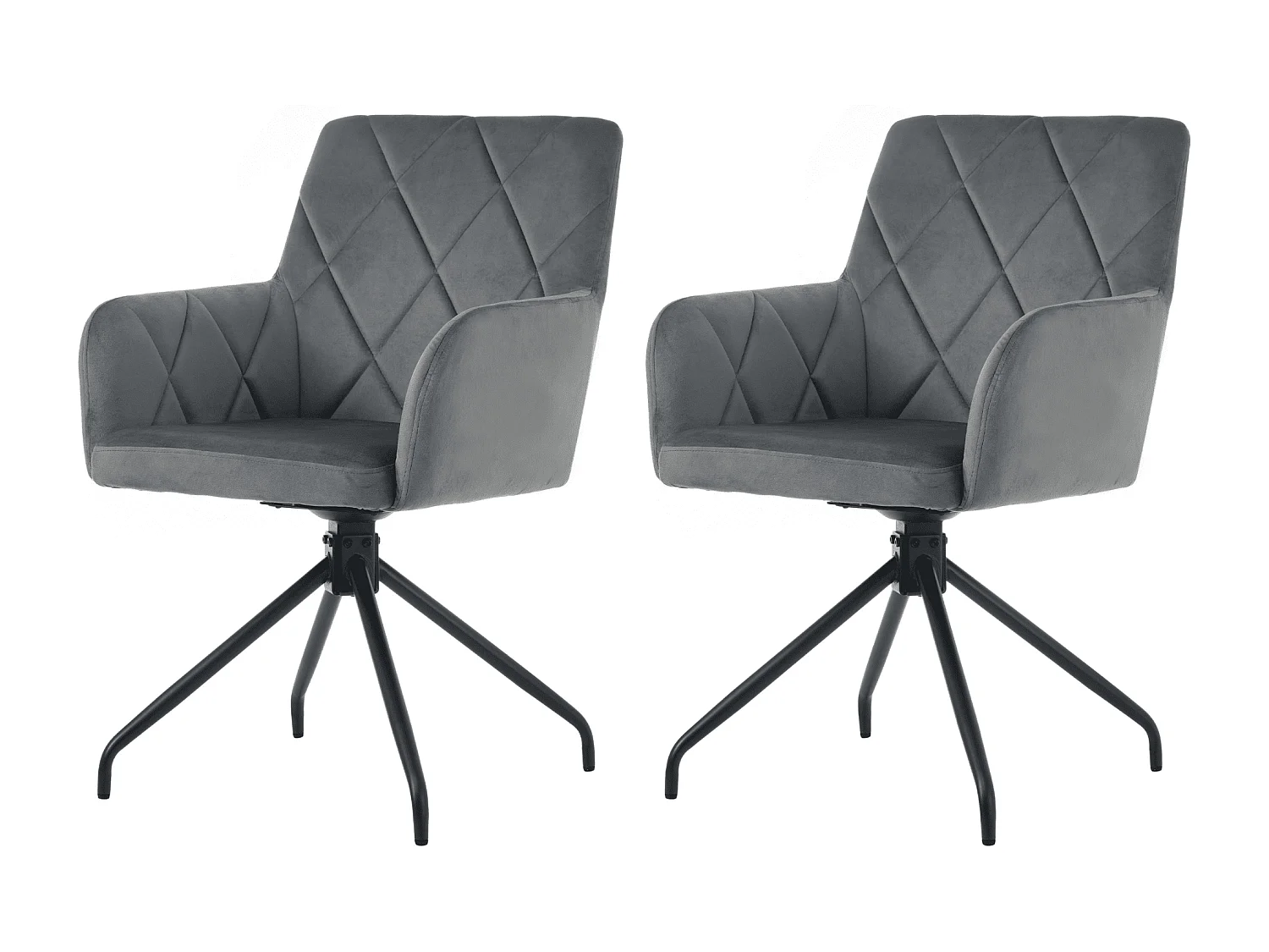 Lot de 2 chaises de salle à manger pivotantes, velours gris foncé, chaise avec accoudoirs et dossier, pieds en métal