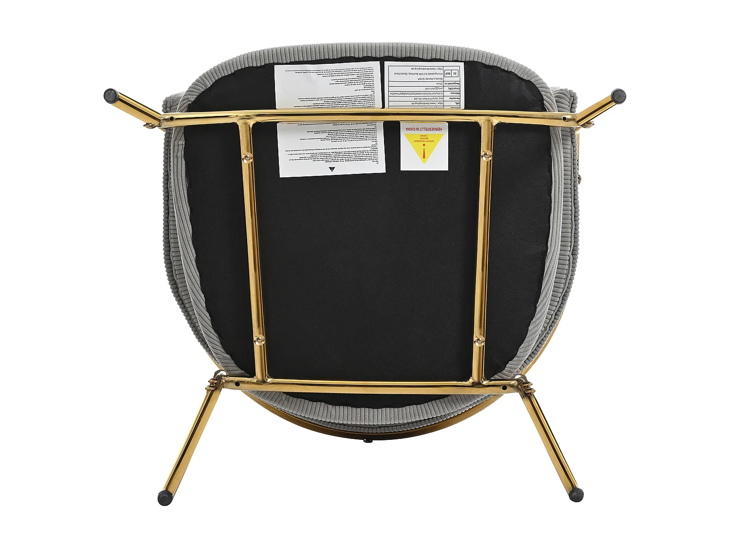 4er-Set Stühle aus grauem Cord mit gepolsterter Rückenlehne und goldenen Beinen für Wohn- und Esszimmer