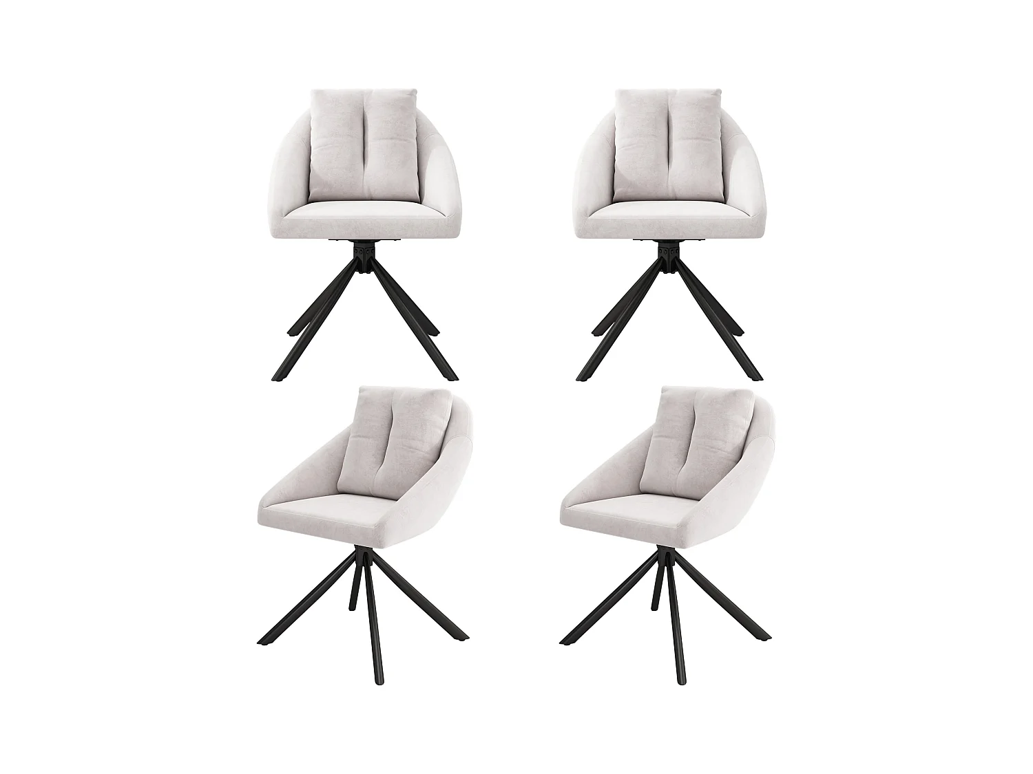 Lot de 4 chaises de salle à manger pivotantes, velours beige, chaise avec dossier rembourré, pieds en métal noir
