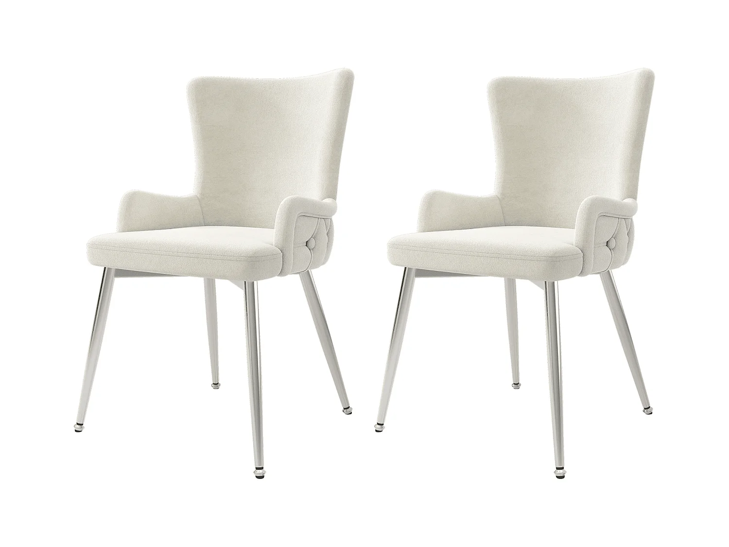 Lot de 2 chaises de salle à manger, velours beige, chaise avec dossier rembourré et pieds argentés, pour chambre et salon