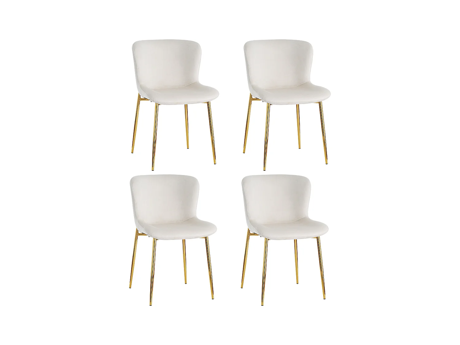 Lot de 4 chaises de salle à manger, velours beige, chaise rembourrée avec dossier, pieds en métal doré