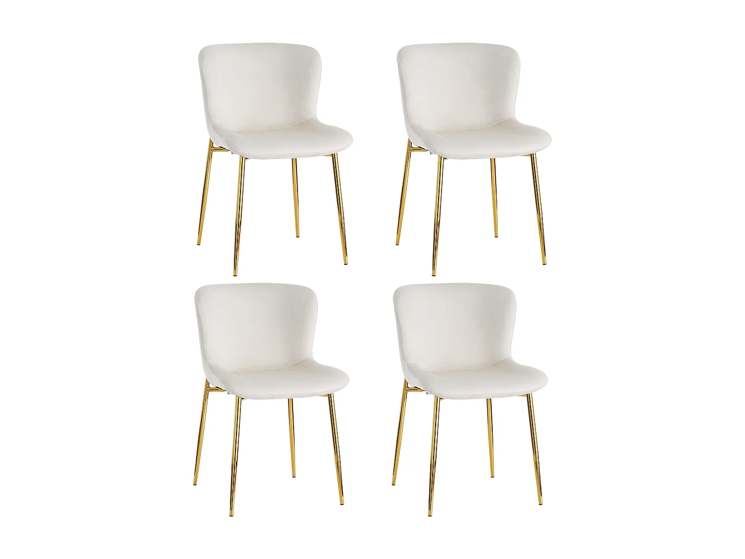 Lot de 4 chaises de salle à manger, velours beige, chaise rembourrée avec dossier, pieds en métal doré