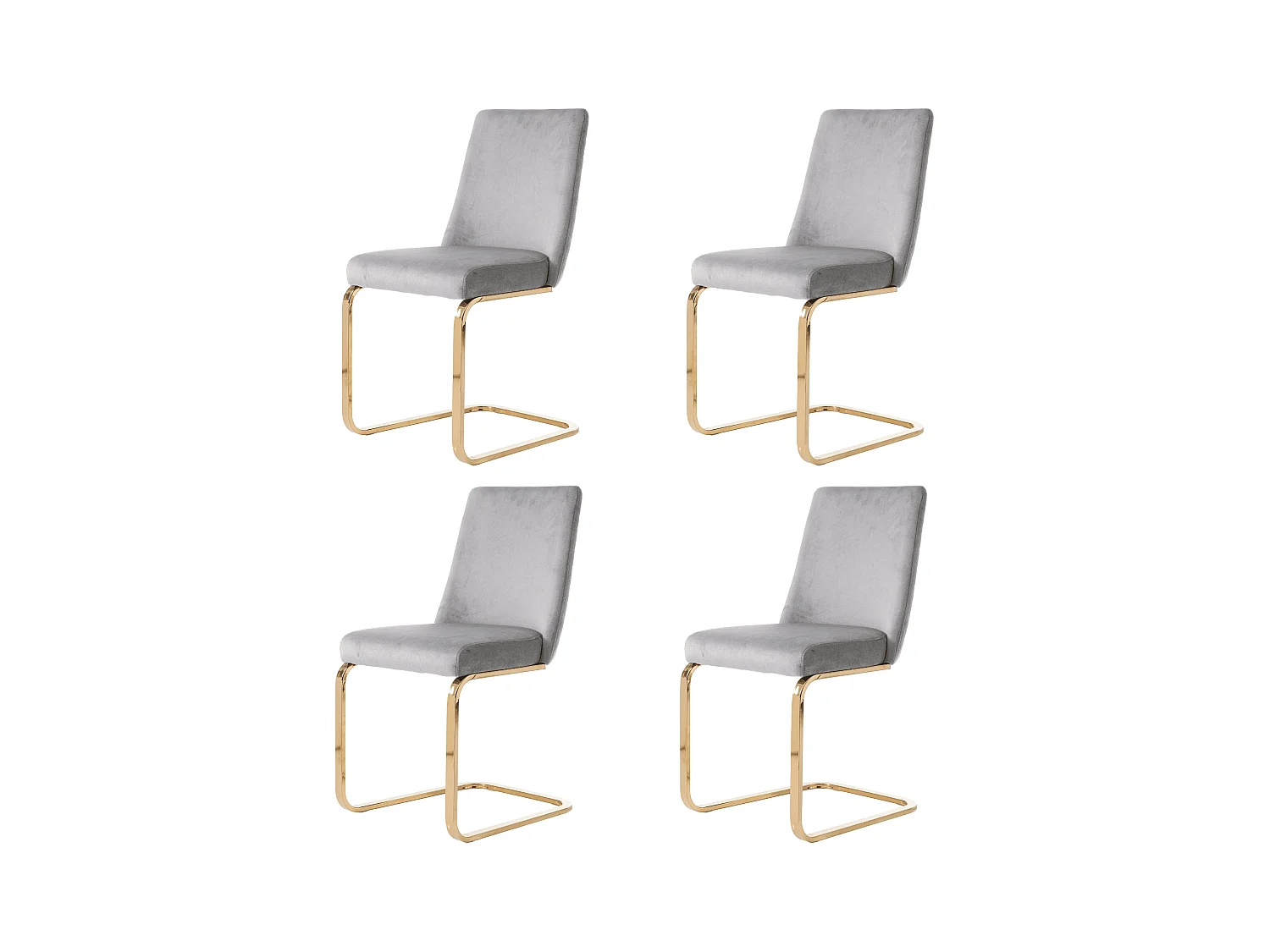 Lot de 4 chaises de salle à manger, velours gris, chaise avec dossier rembourré, pieds dorés
