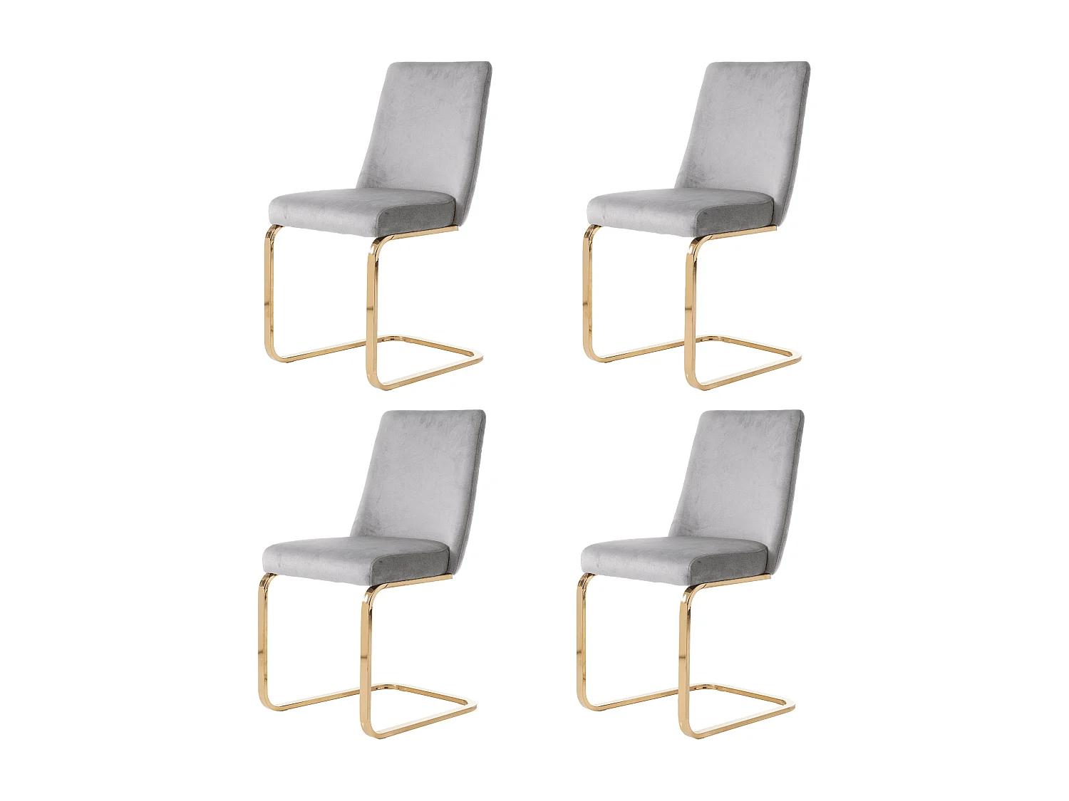 Lot de 4 chaises de salle à manger, velours gris, chaise avec dossier rembourré, pieds dorés