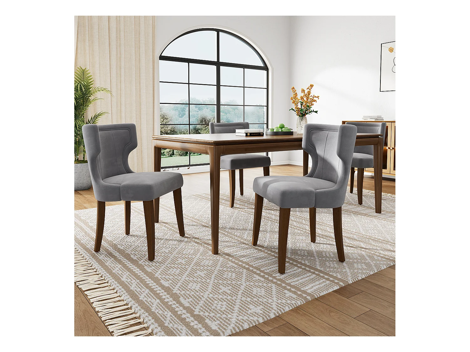 Lot de 4 chaises de salle à manger, velours gris, chaise rembourrée avec pieds réglables, pour salon et chambre