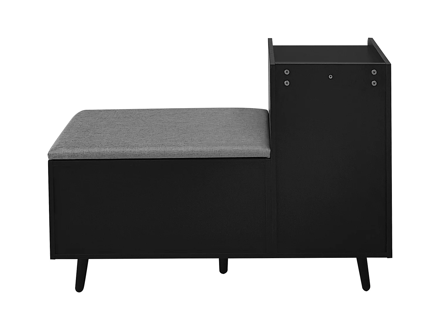 Moderne schwarze Schuhbank, 3 Türen mit Metallgriffen, gepolsterte Sitzfläche, 100 x 34 x 69 cm