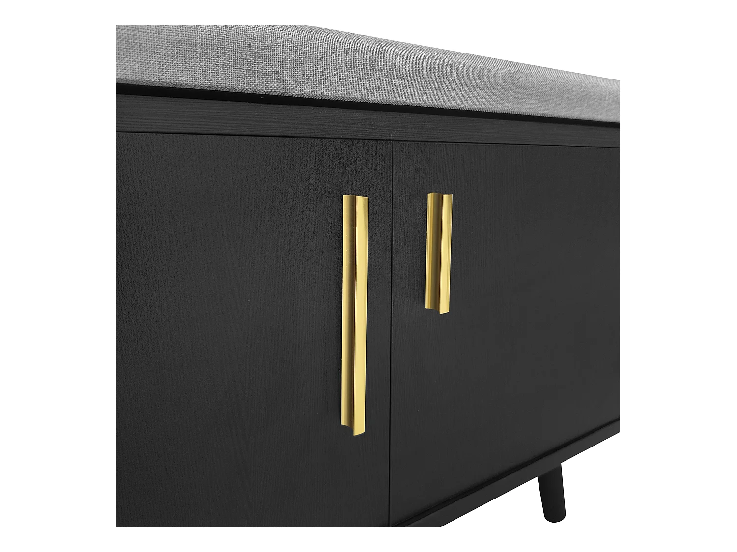 Moderne schwarze Schuhbank, 3 Türen mit Metallgriffen, gepolsterte Sitzfläche, 100 x 34 x 69 cm