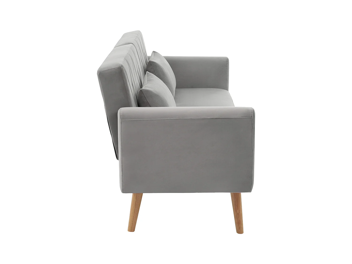 Canapé 2 places en velours gris, Dossier et accoudoirs réglables, design moderne, pour salon ou chambre