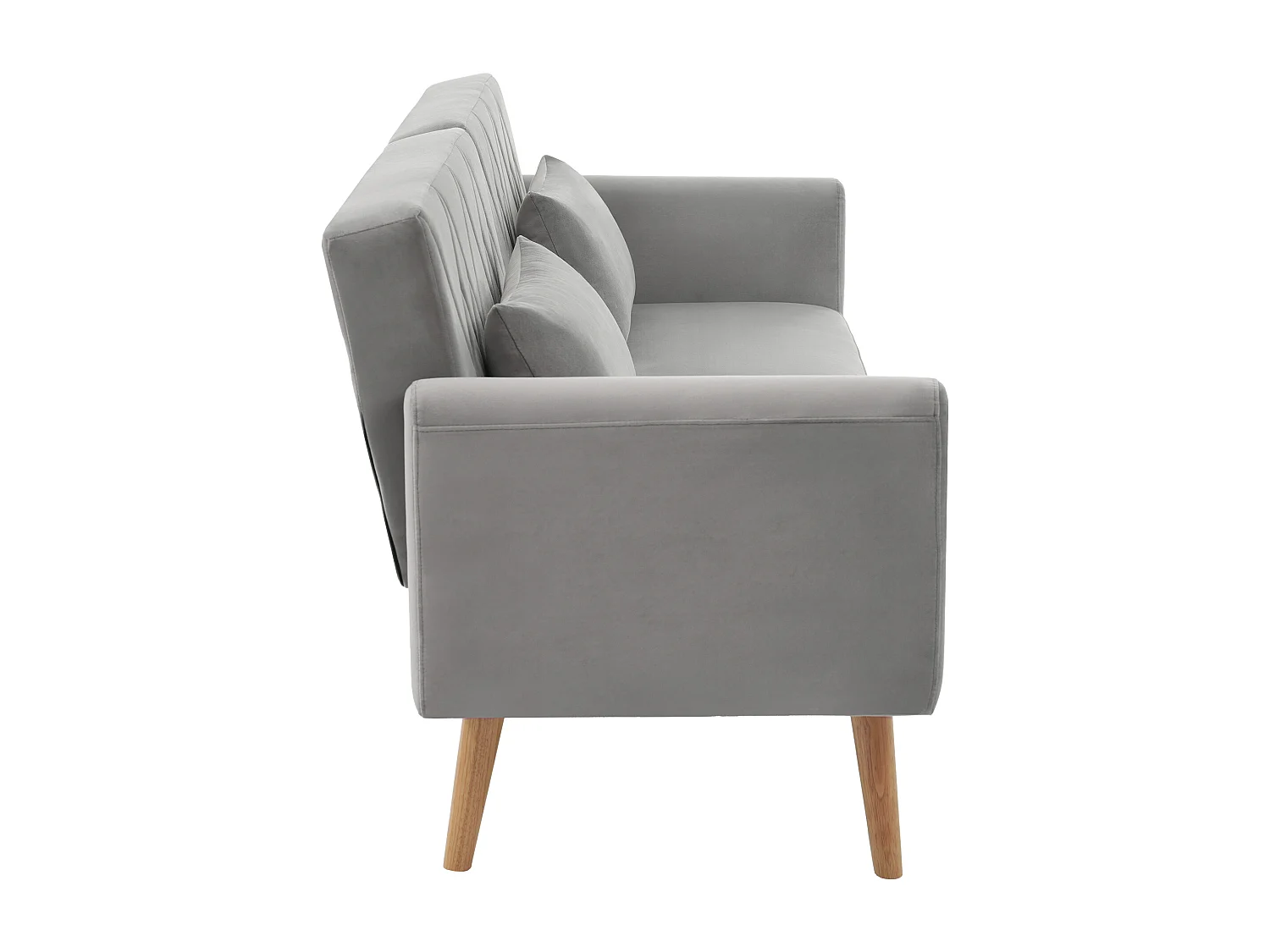 Szara, welurowa sofa dwuosobowa, regulowane oparcie i podłokietniki, nowoczesny design, do salonu lub sypialni