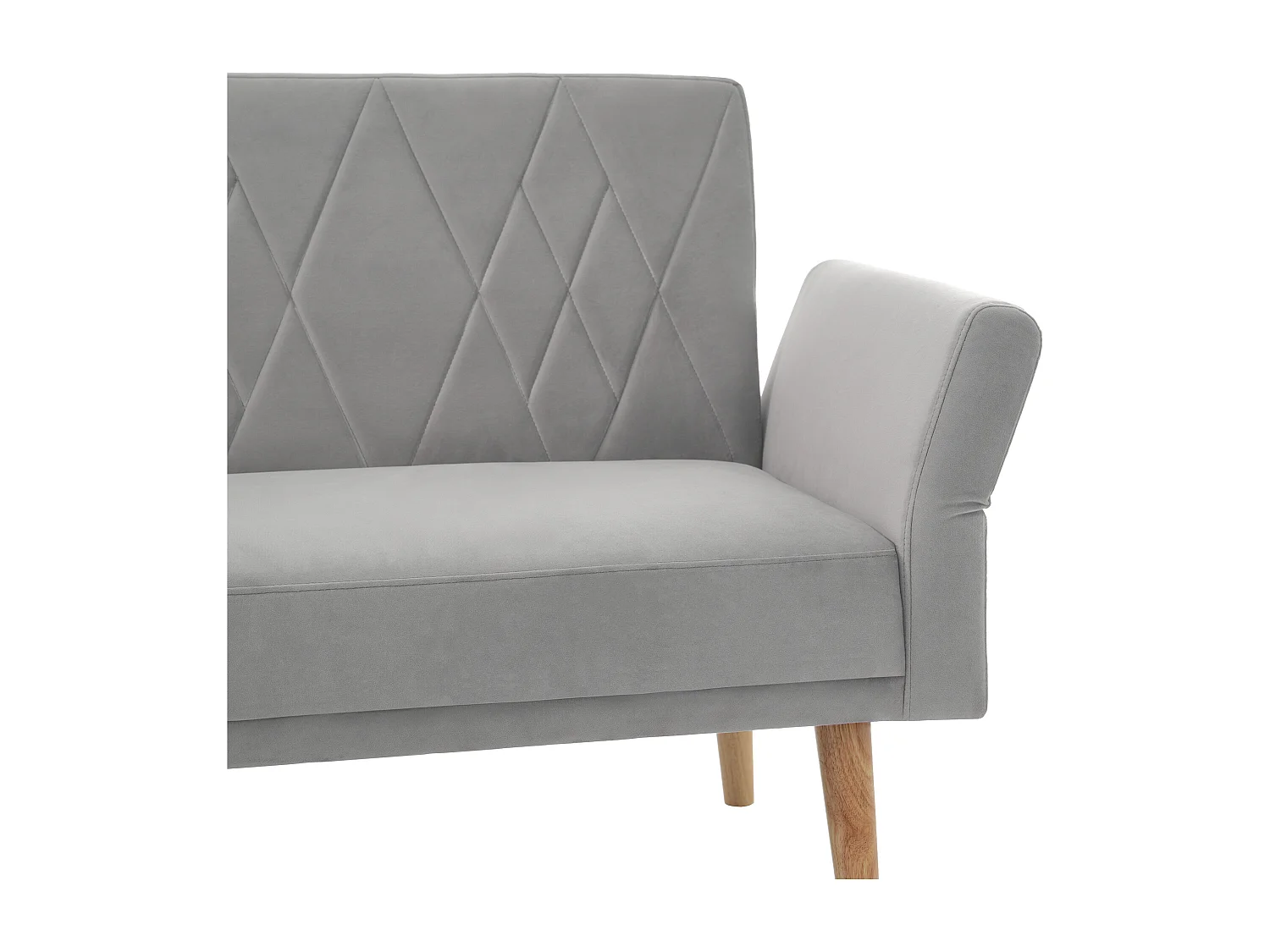 Szara, welurowa sofa dwuosobowa, regulowane oparcie i podłokietniki, nowoczesny design, do salonu lub sypialni