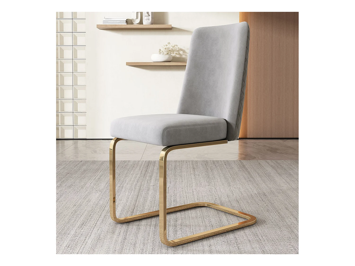 Lot de 2 chaises de salle à manger, velours gris, chaise avec dossier rembourré, pieds dorés